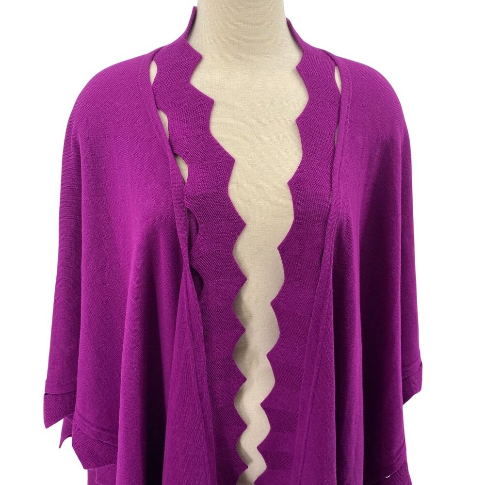 Windsmoor cape shawl one size wool blend purple zig zag cutouts - Picture 2 of 8